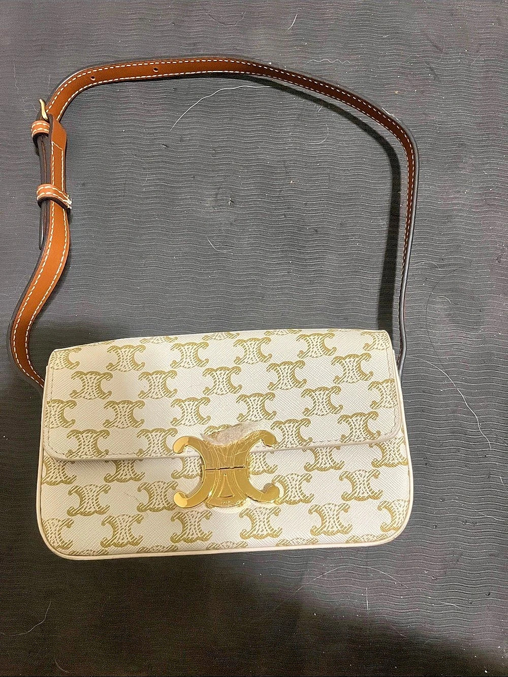 Triomphe Shoulder Bag in White & Brown
